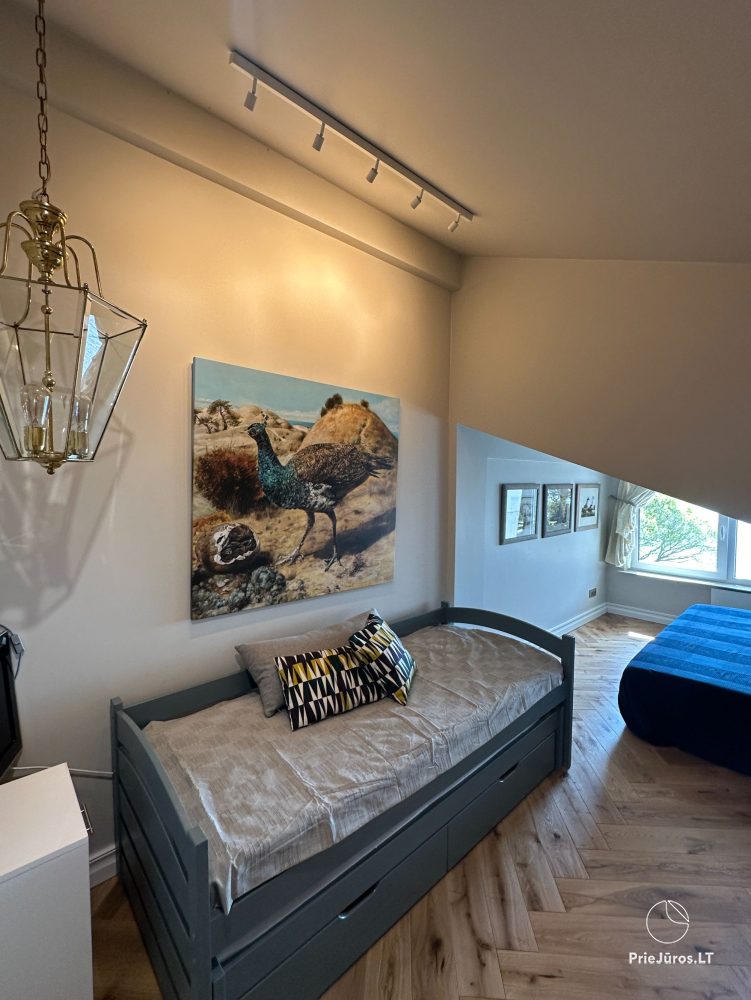 Ein stilvolles Apartment für vier Personen in Pervalka am Ufer der Lagune. Wohnung mit Terrasse für zwei Personen in Juodkrante