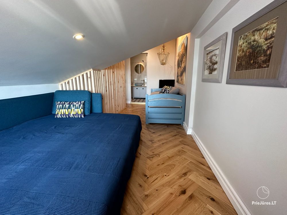 Ein stilvolles Apartment für vier Personen in Pervalka am Ufer der Lagune. Wohnung mit Terrasse für zwei Personen in Juodkrante