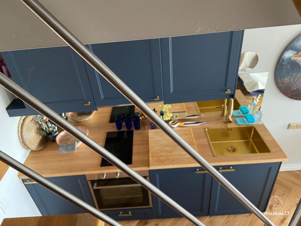 Ein stilvolles Apartment für vier Personen in Pervalka am Ufer der Lagune. Wohnung mit Terrasse für zwei Personen in Juodkrante