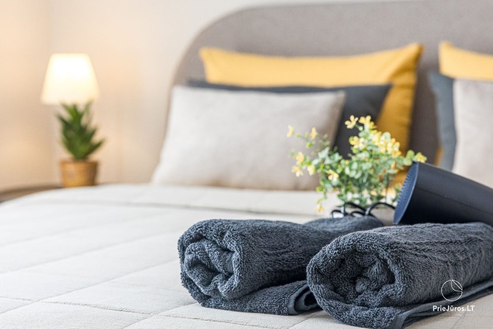 Lyrika home - in Monciškės - geräumiges Stadthaus mit 2 Schlafzimmern und Terrasse für vier Personen, im neuen Viertel J7 Beržas mit Pools, Saunen und Grill