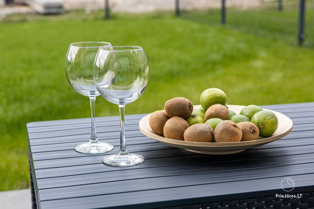 Novelė home - Geräumiges Zweizimmer-Cottage mit Terrasse für vier Personen in Monciškėse, im neuen Viertel J7 Beržas mit Pools und Saunen, Grill