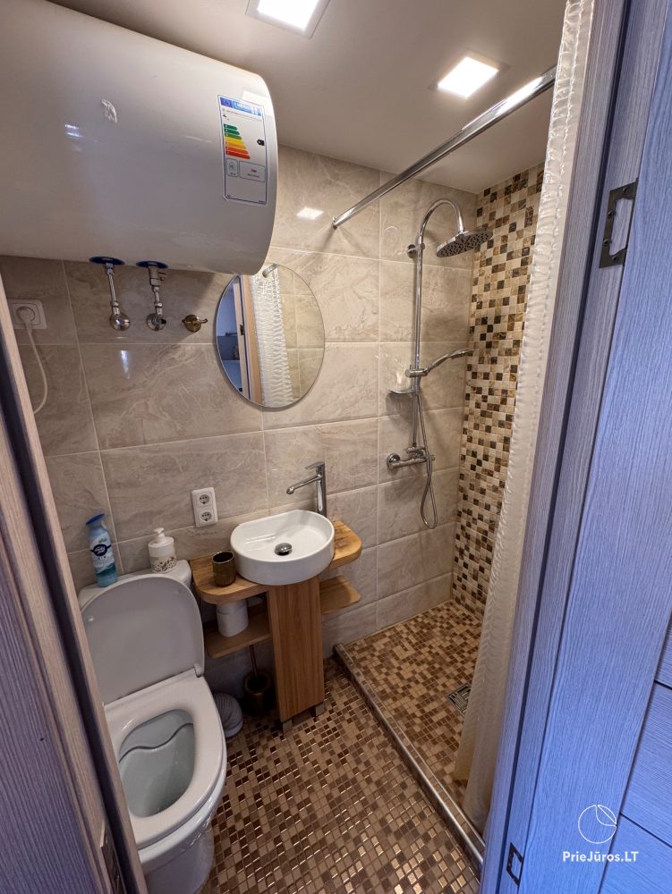 Studio-Wohnung in Nida: im Erdgeschoss, mit Blick auf die Lagune, eine Laube mit Gartenmöbeln auf dem Hof
